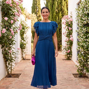 Amara | Vestido Midi Plisado con Detalle Cruzado