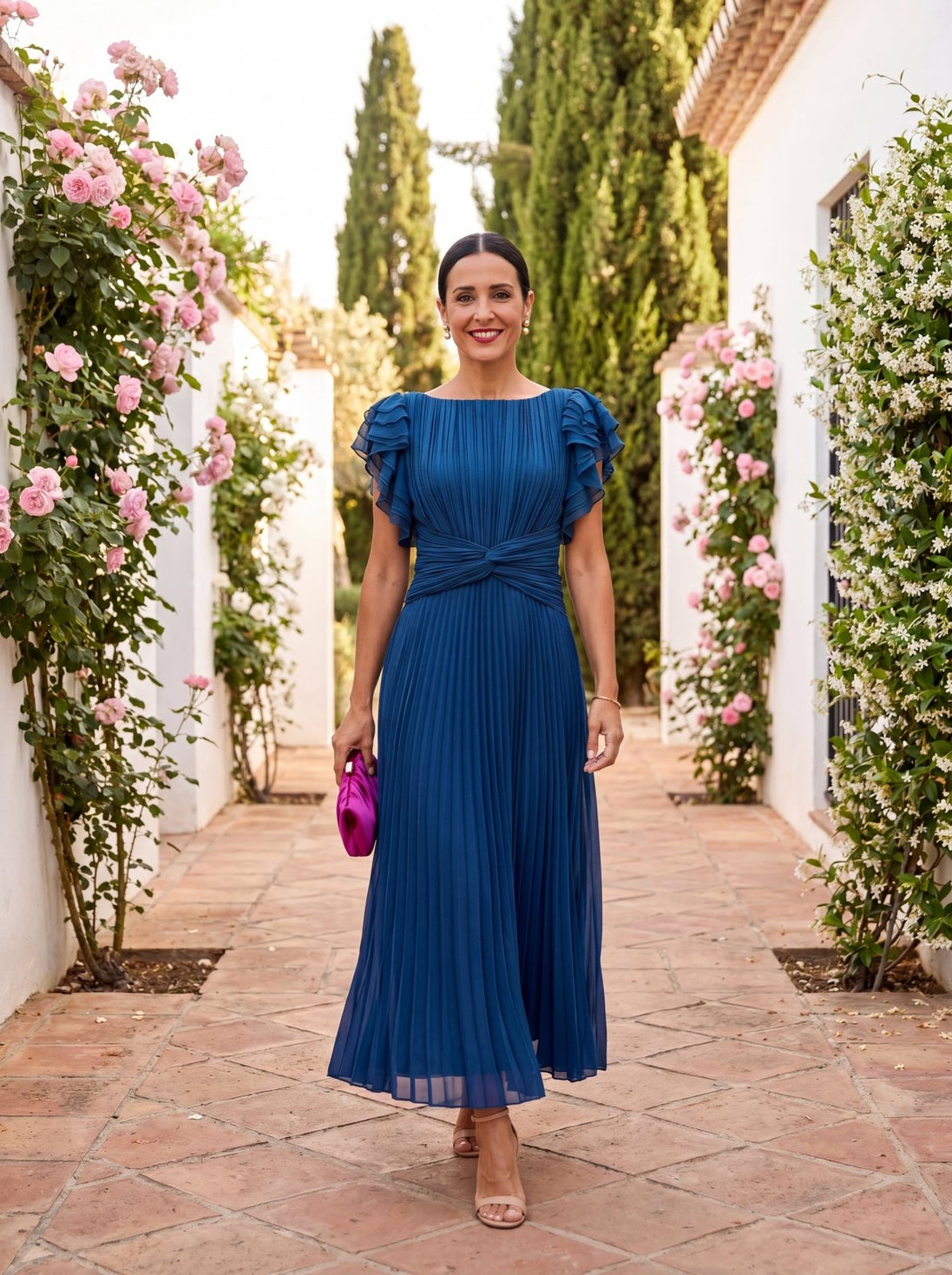 Amara | Vestido Midi Plisado con Detalle Cruzado