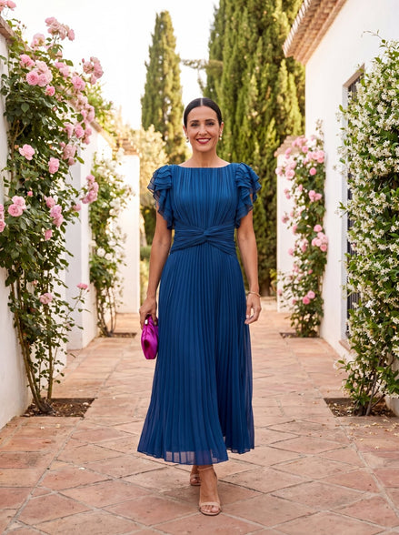 Amara | Vestido Midi Plisado con Detalle Cruzado